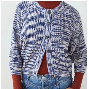 EUC Misha & Puff mini-fishermen cardigan, blue violet space dye, M/L